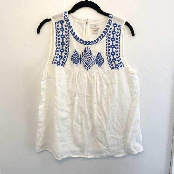 J. Crew Tops - J Crew embroidered blue white tank NWT